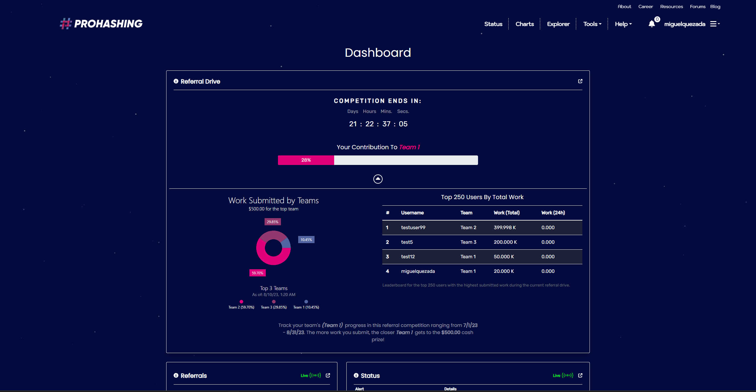 referral drive competition box on dashboard - expanded