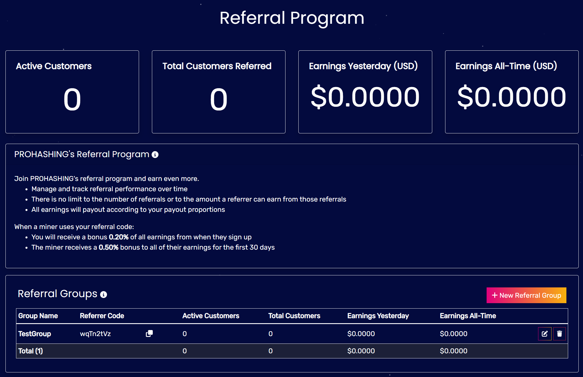 referral program account page screenshot